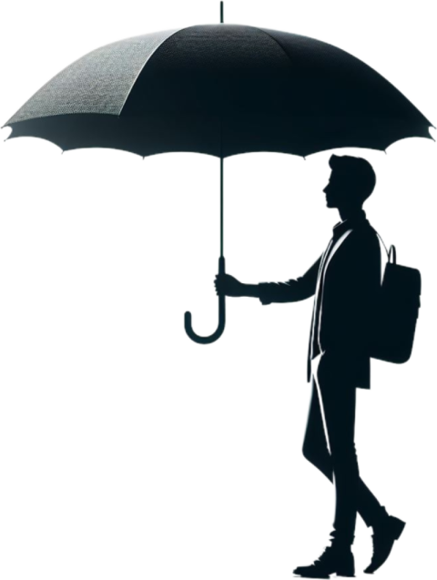 A MAN With umbrella, Boy IN rain.